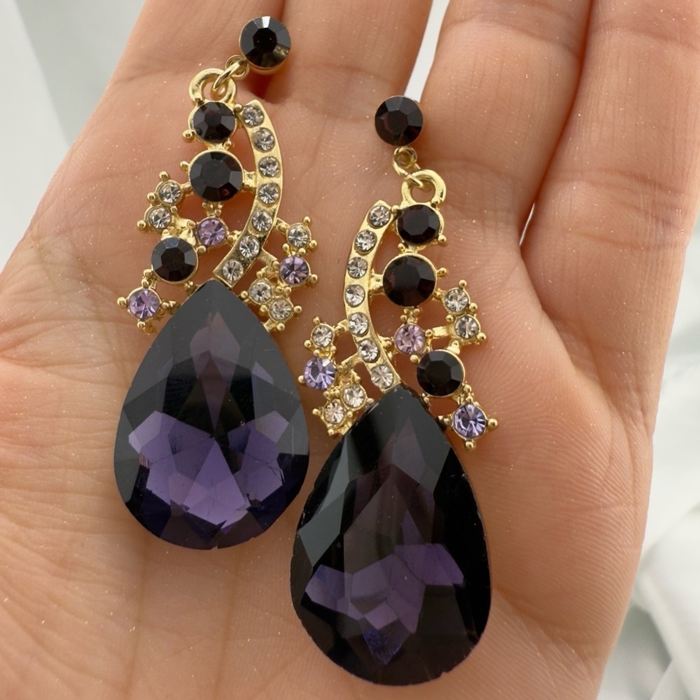 Gold and Deep Purple Anthropologie Teardrop Earrings